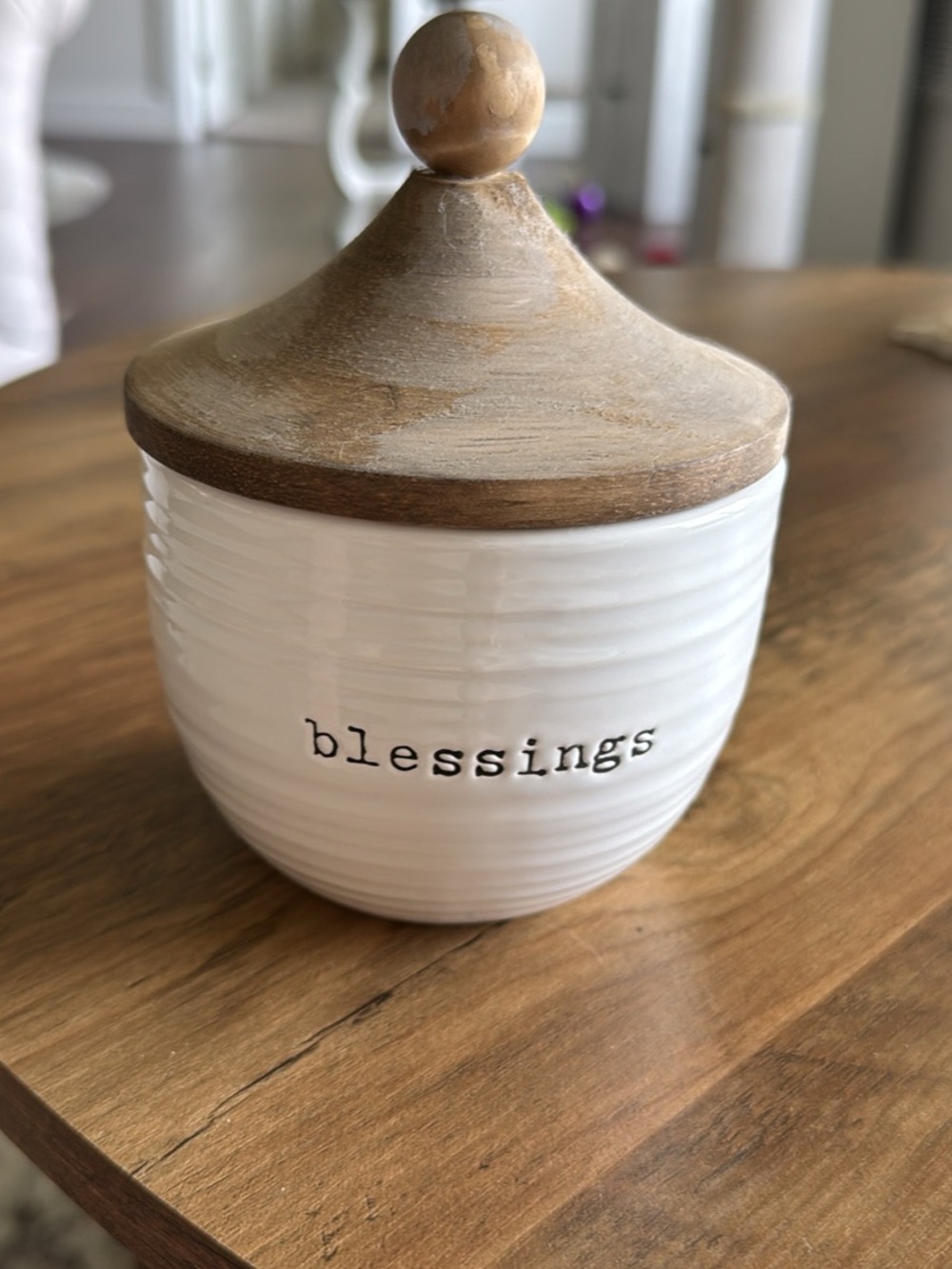 'Blessings' Ceramic Jar with Wood Lid
